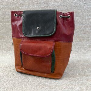 Valentina Multicolor Leather Backpack - Red, Black, Orange